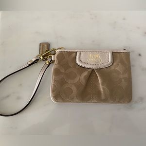Coach Monogram Wristlet in Gold and White